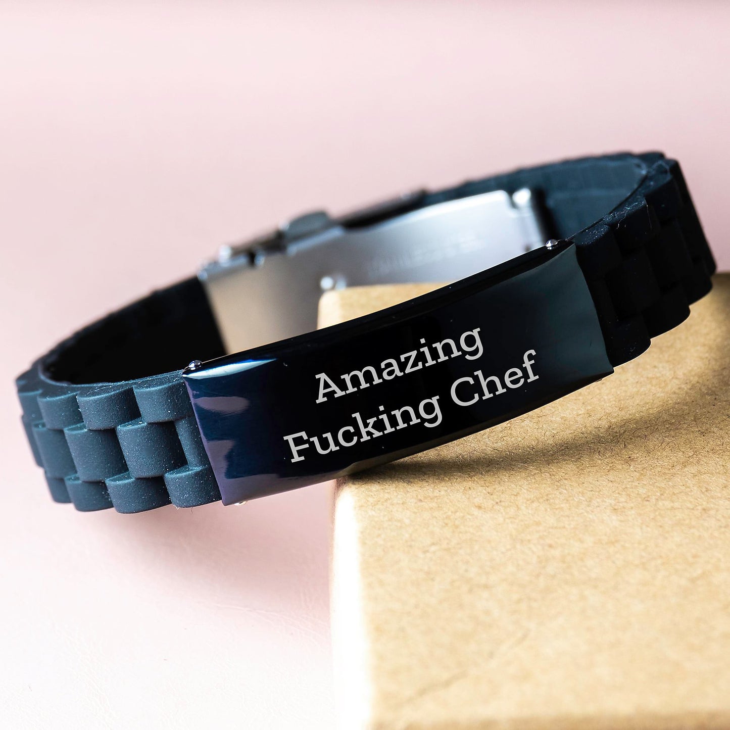 Funny Chef Gifts from Men to Chef Friends - Glide lock Clasp Adjustable Black Stainless Steel Silicone Bracelet for Graduation Unique Gifts - Image 3