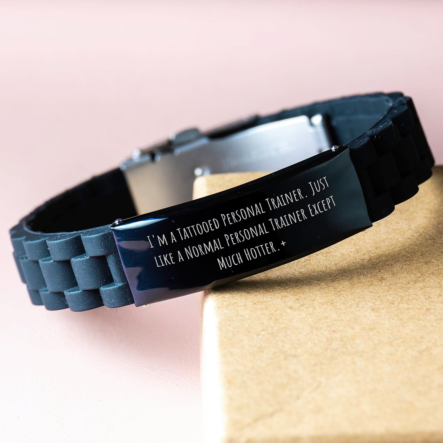 Personal Trainer Gifts Funny Quote, Glide lock Clasp Black Stainless Steel Silicone Adjustable, Gifts from Friends for Personal Trainer Birthday Unique Gifts - Image 3