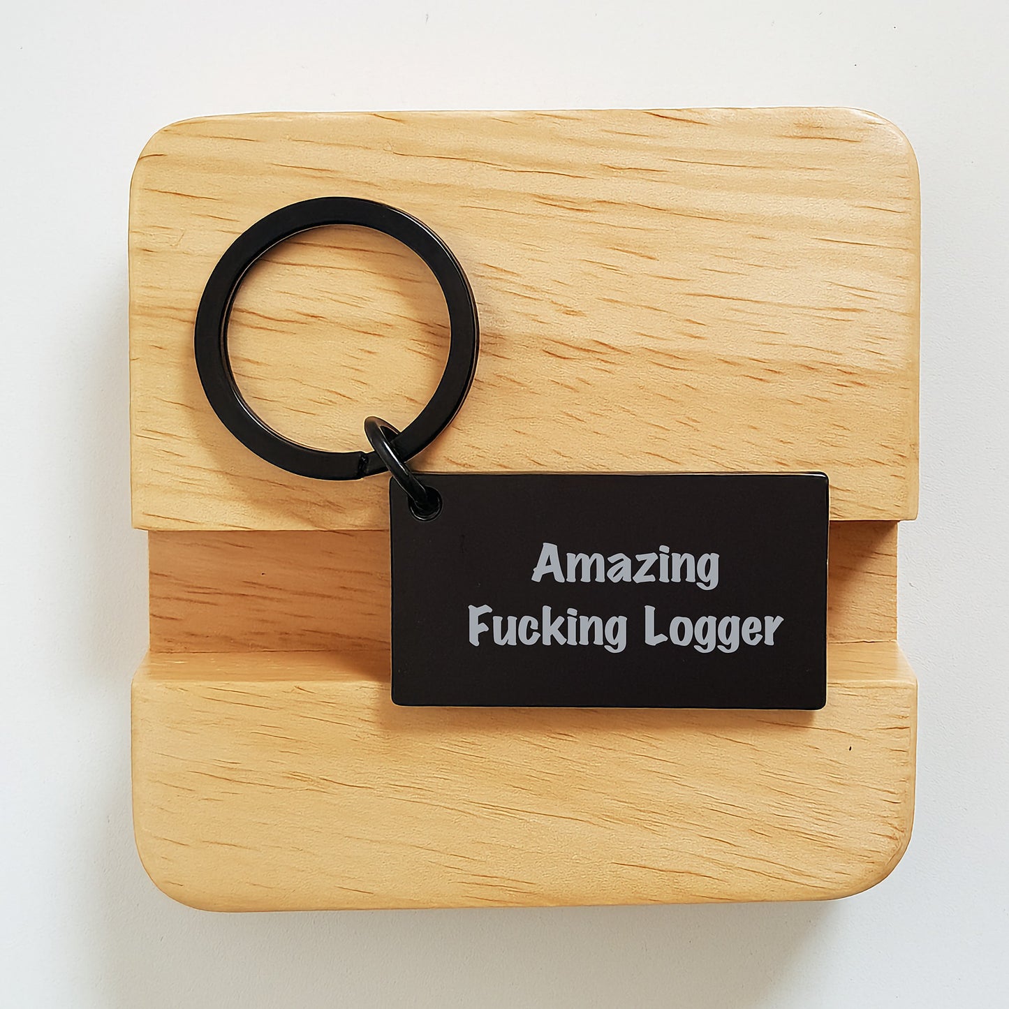Funny Logger Gifts from Friends to Logger Graduation Keychain, Amazing F--king Logger Quote, Black Stainless Steel Keychain - Image 2