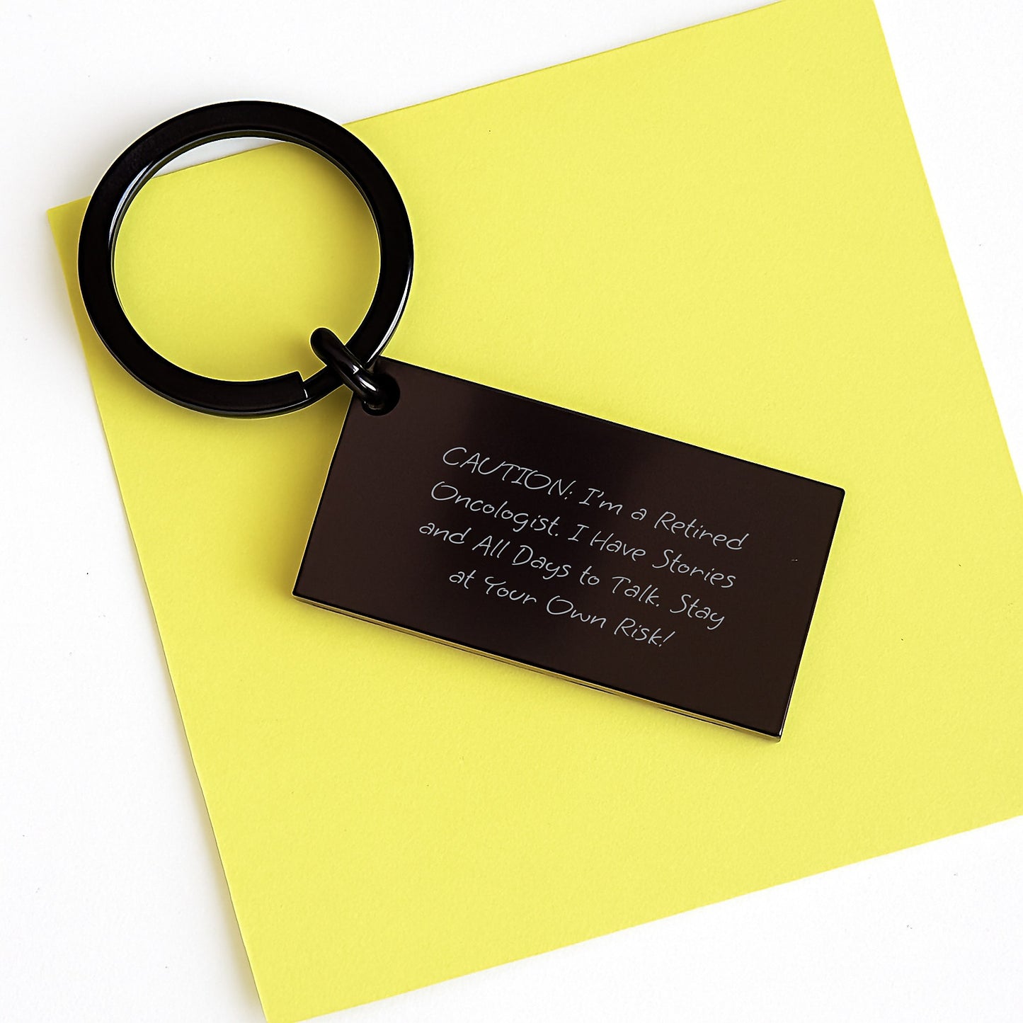 Oncologist Keychain, Funny Storytelling Gift from Friends to Men, Stay at Your Own Risk, Birthday Unique Gifts - Image 3