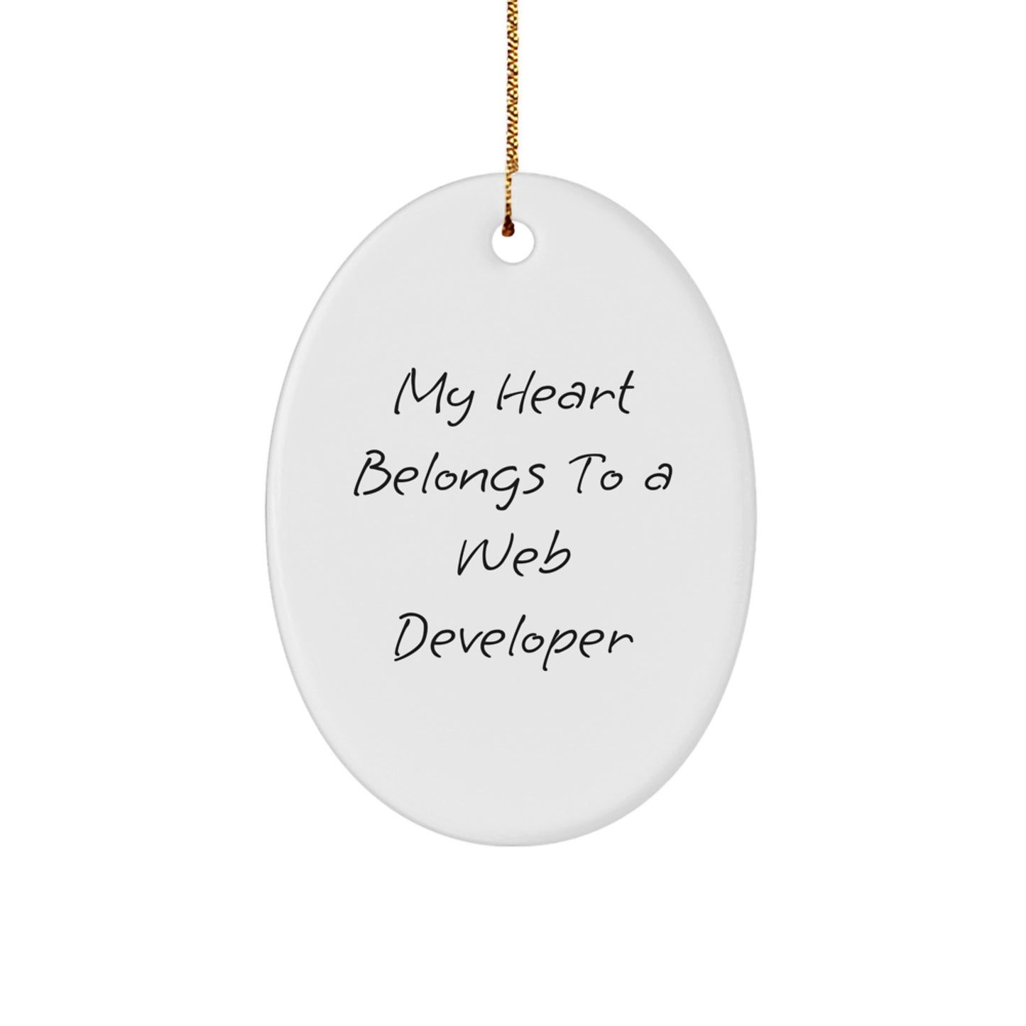 Funny Web Developer Gifts from Family for Men - My Heart Belongs To A Web Developer Oval Ornament for Christmas - Image 1