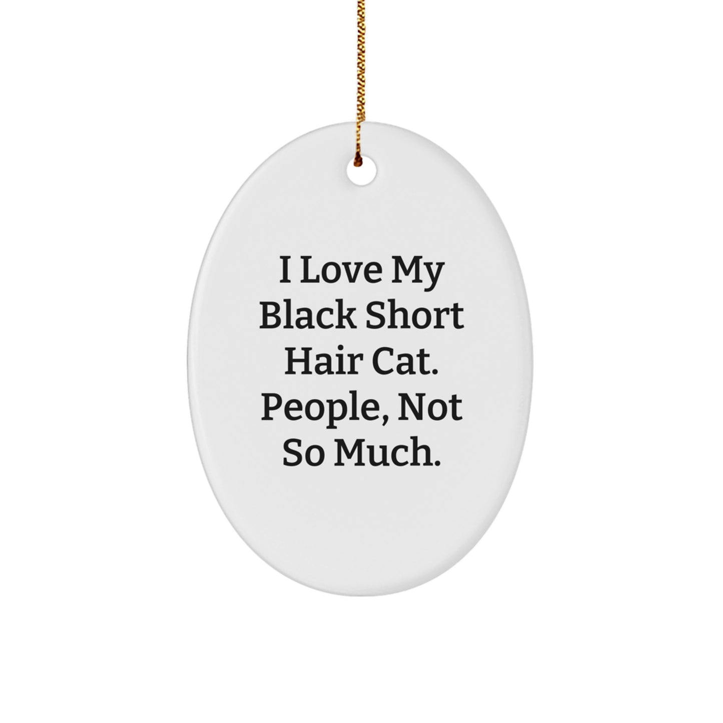Funny Black Short Hair Cat Gifts for Friends - Black Short Hair Cat Lover Oval Ornament, I Love My Black Short Hair Cat, People, Not So Much., Christmas Unique Gifts from Friends - Image 1