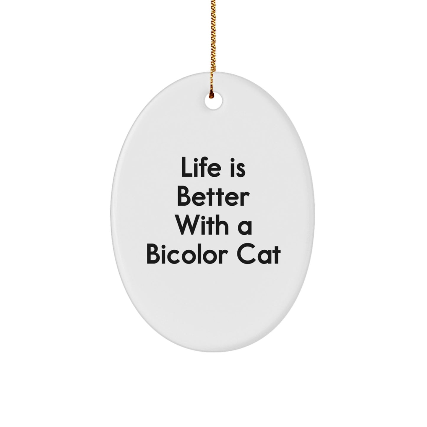 Bicolor Cat Lovers Gifts from Family, Funny Oval Ornament for Christmas, Life Is Better With A Bicolor Cat - Image 1