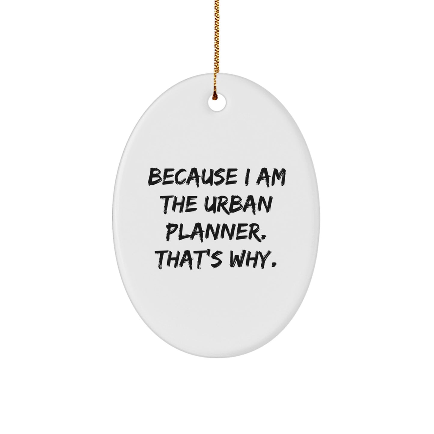 Urban Planner Gifts, Because I Am The Urban Planner. That's Why., Oval Ornament, White, Christmas Unique Gifts from Friends and Family - Image 1