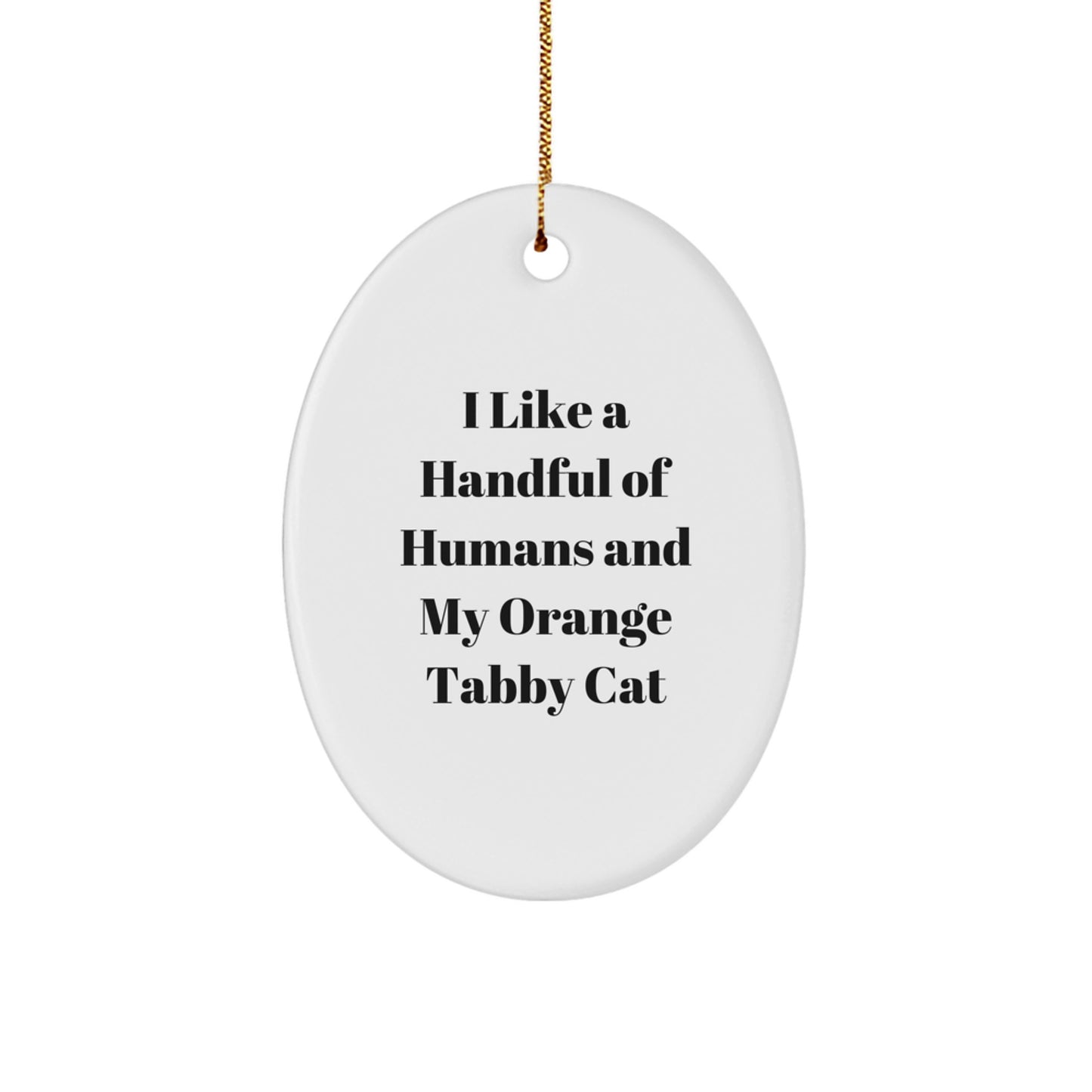 Funny Orange Tabby Cat Gifts from Friends for Christmas - 'I Like A Handful Of Humans And My Orange Tabby Cat' Oval Ornament - Image 1
