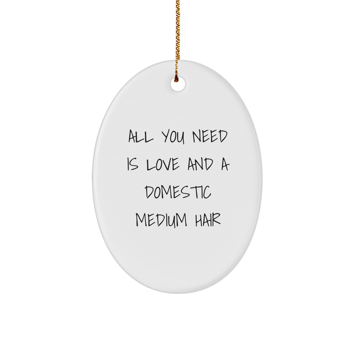 Love and Domestic Medium Hair Cat Gifts for Christmas - Oval Ornament for Friends and Family - Image 1