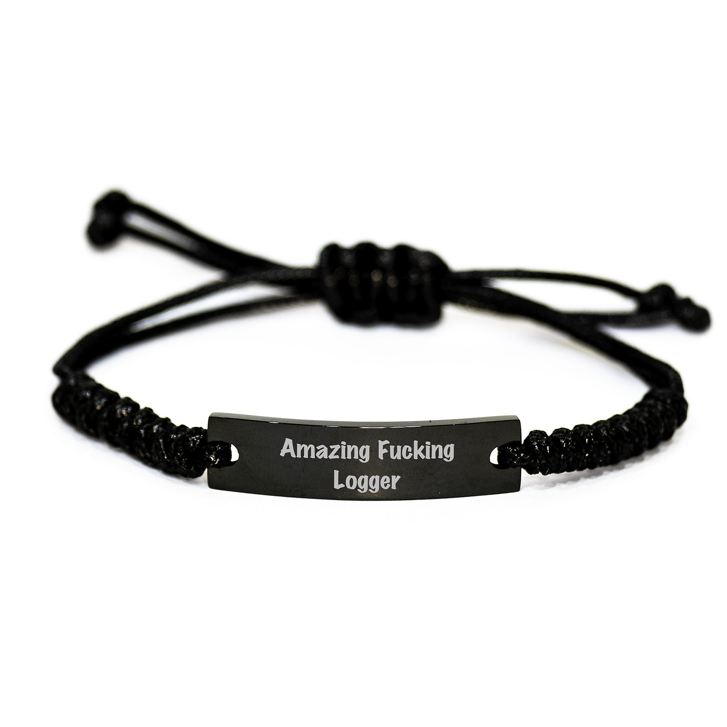 Funny Logger Gifts for Him from Friends, Men's Rope Bracelet with Quote 'Amazing F--king Logger', Adjustable Black Stainless Steel with Interlaced Rope, Perfect Graduation Unique Gifts - Image 1
