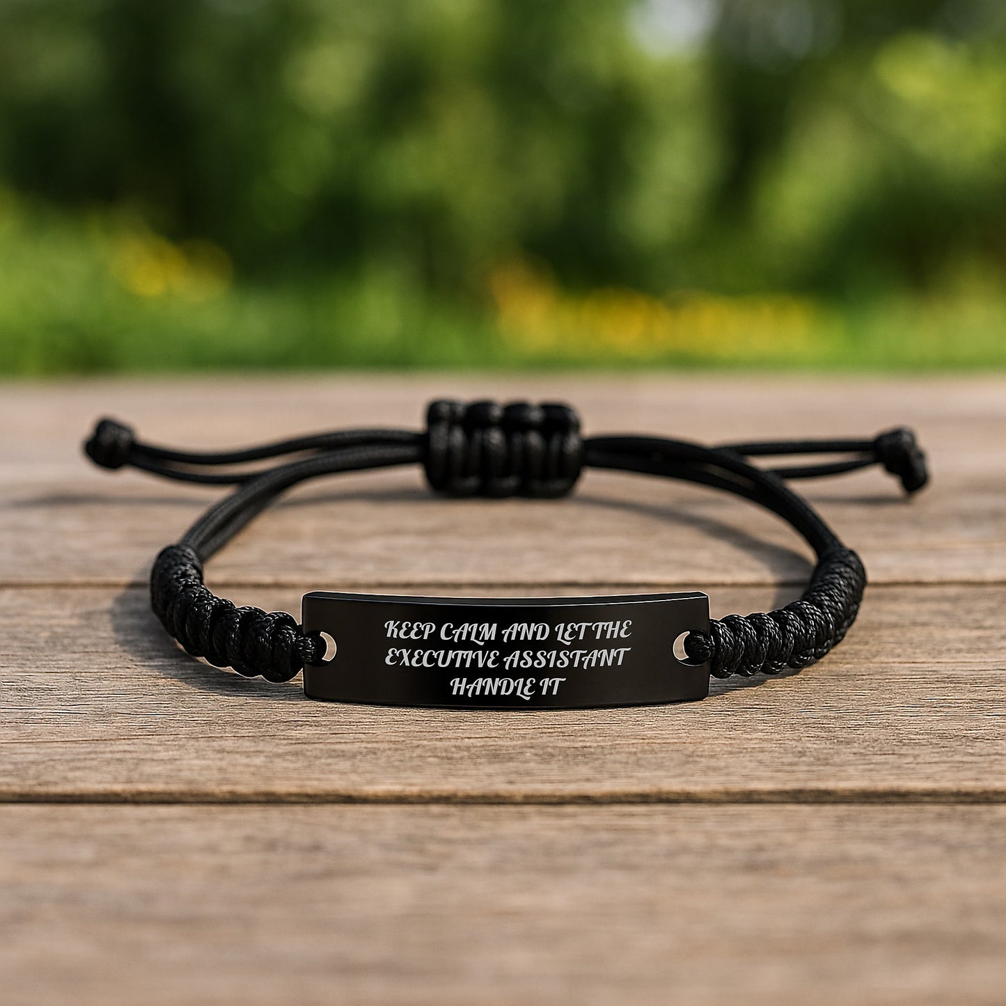 Funny Executive Assistant Gifts from Friends to Graduating Executive Assistants - 'Keep Calm And Let The Executive Assistant Handle It' Black Rope Bracelet Gifts for Executive Assistants - Image 2