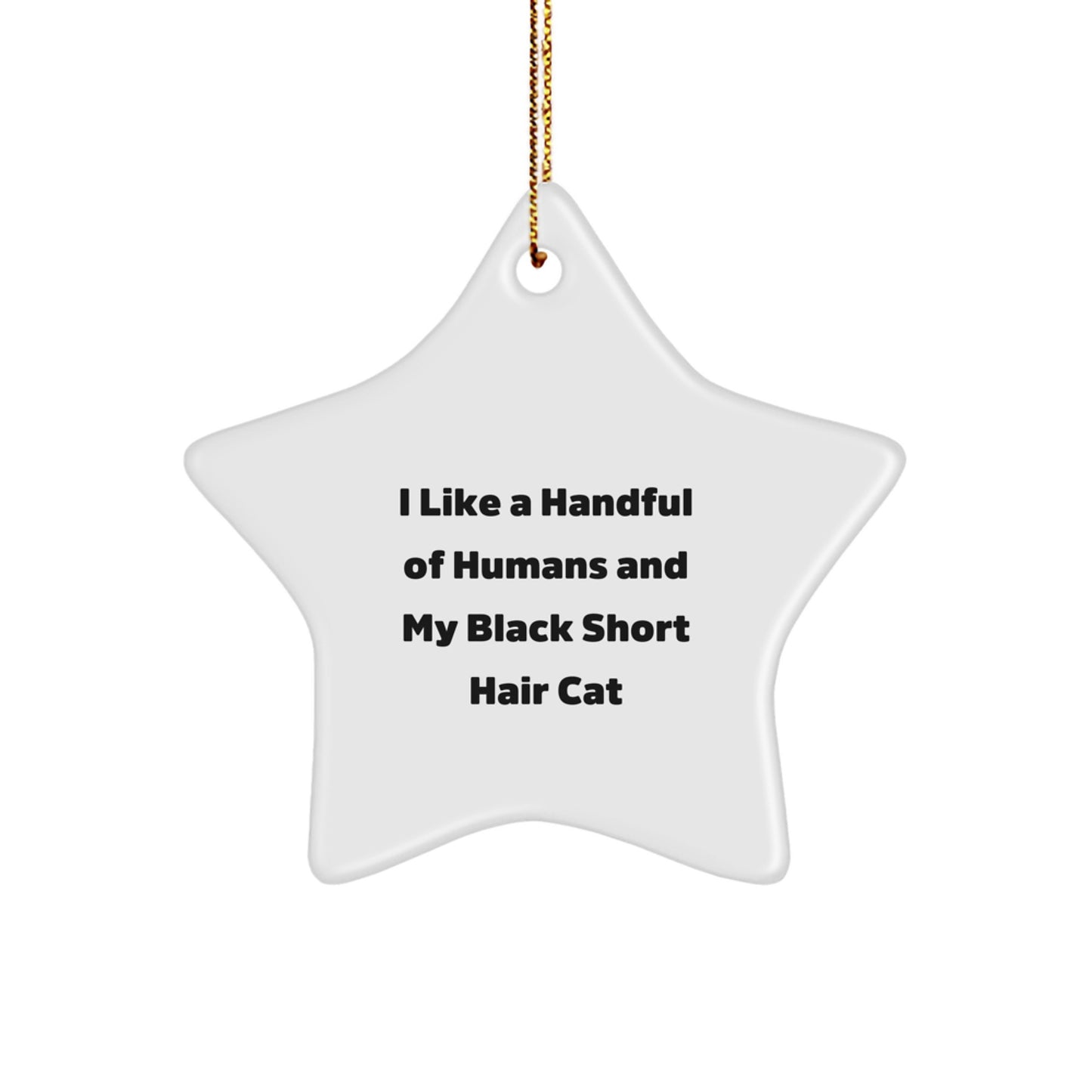 Gifts from Friends and Family for Black Short Hair Cat - Star Ornament with I Like A Handful Of Humans And My Black Short Hair Cat Quote, Perfect for Christmas Unique Gifts - Image 1