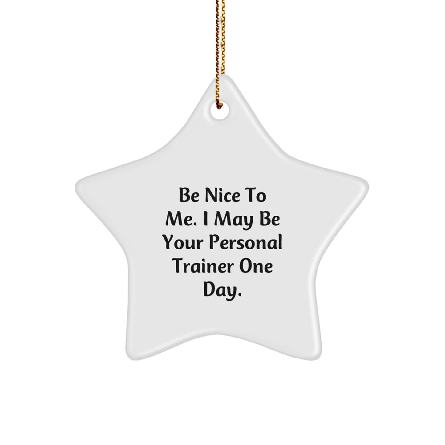 Funny Personal Trainer Gifts from Friends - 'Be Nice To Me. I May Be Your Personal Trainer One Day.' Star Ornament for Christmas - Image 1