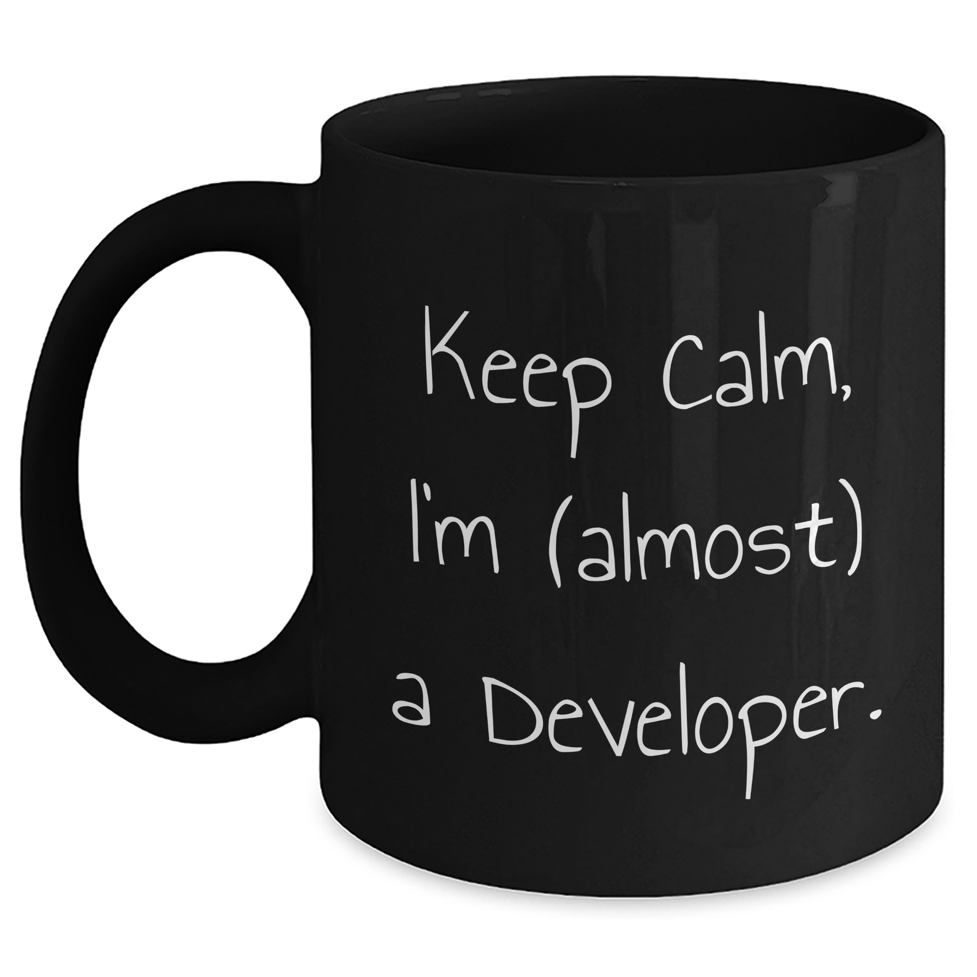 Funny Developer Gifts for Graduation - Keep Calm, I'm (almost) A Developer. Black Coffee Mug from Friends to Colleagues - Main