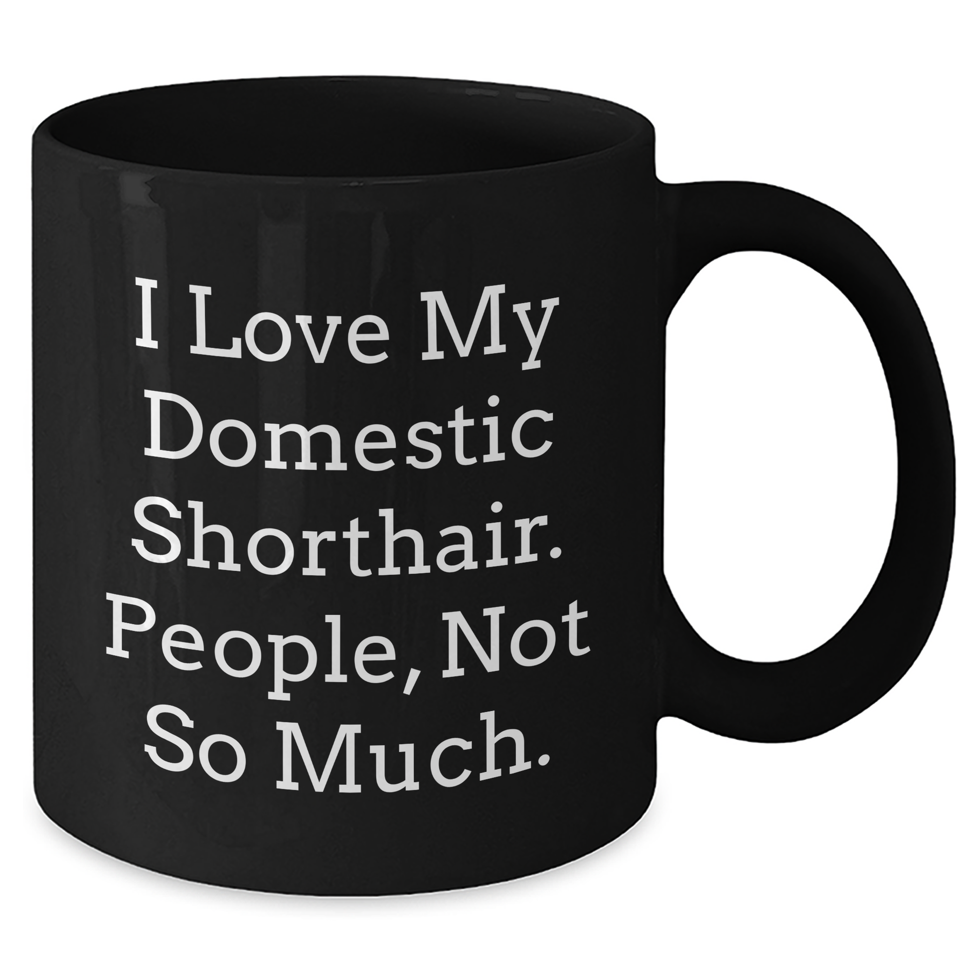 Domestic Shorthair Cat Mom Funny Gifts from Friends for Graduation Unique Black Coffee Mug, I Love My Domestic Shorthair. People, Not So Much. - Additional