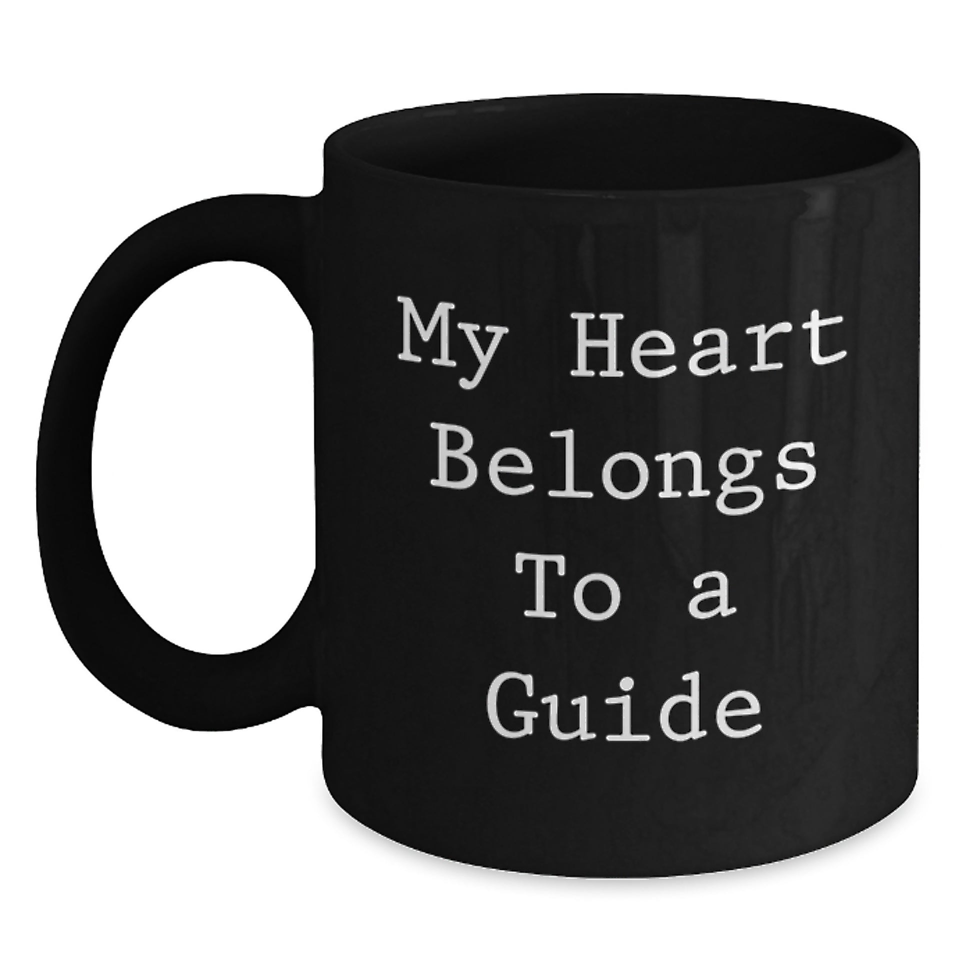 Funny Guide Gifts for Him or Her, 'My Heart Belongs To A Guide' Black Coffee Mug, Unique Graduation Gift Ideas from Friends, Family, or Coworkers to Guide Enthusiasts - Main