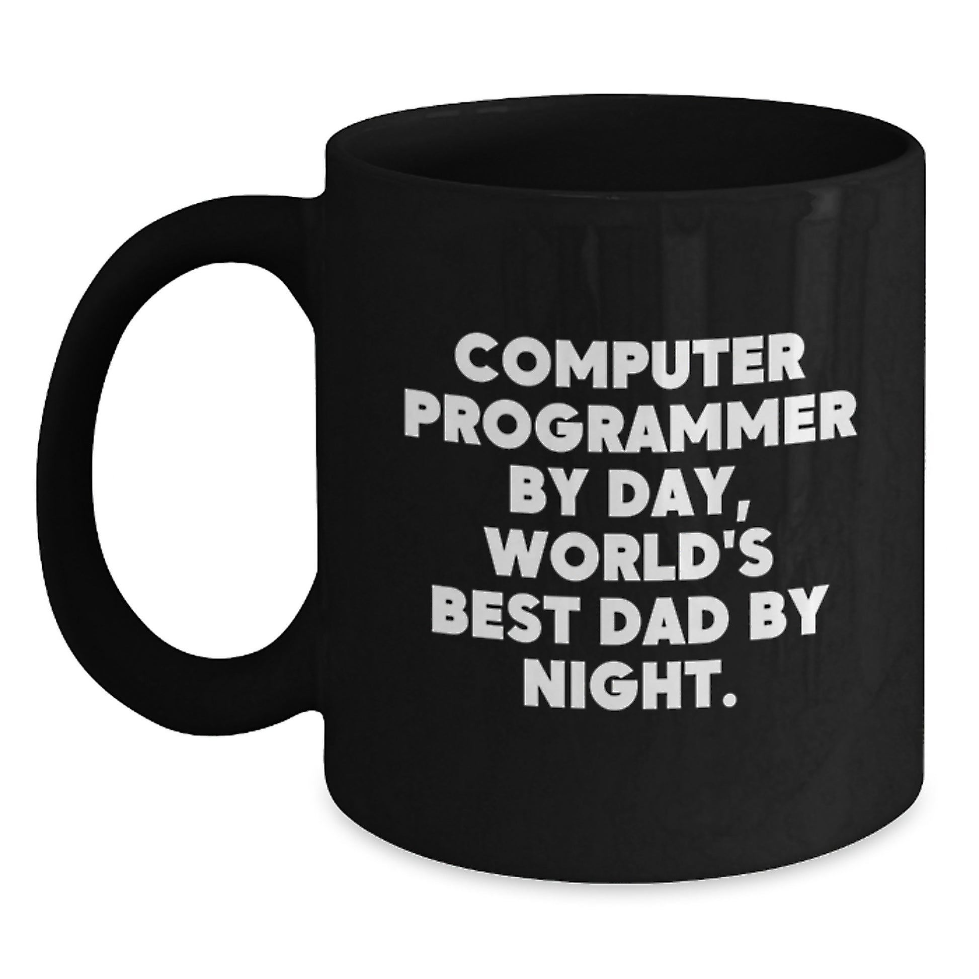 Funny Computer Programmer Gifts for Graduation, 'Computer Programmer By Day, World's Best Dad By Night.' Black Coffee Mug, Gifts from Dad to Son or Husband to Wife - Main