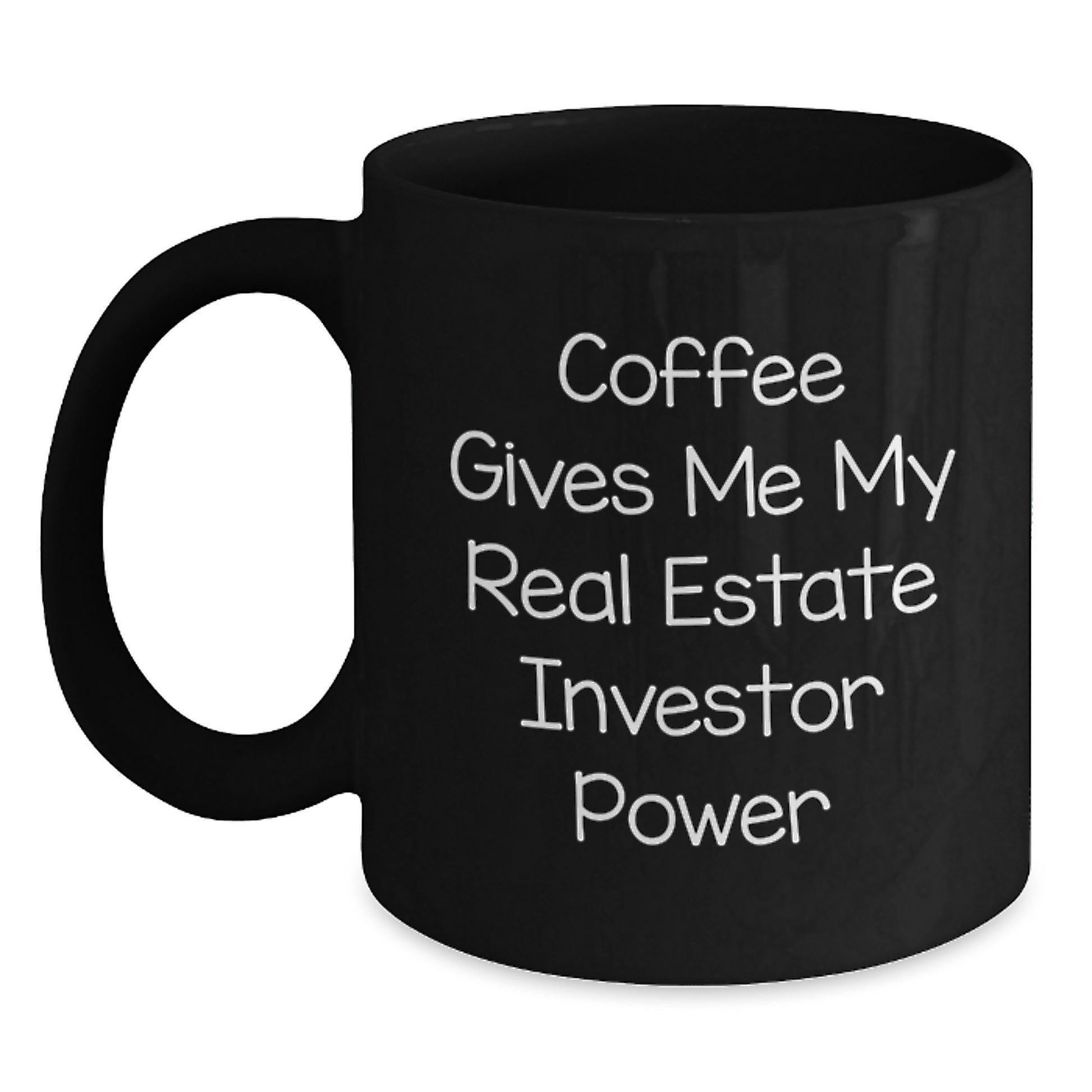 Funny Real Estate Investor Gifts, 'Coffee Gives Me My Real Estate Investor Power' Black Coffee Mug, Birthday Unique Gifts from Friends to Real Estate Investor, Gifts for Real Estate Investor Men - Main