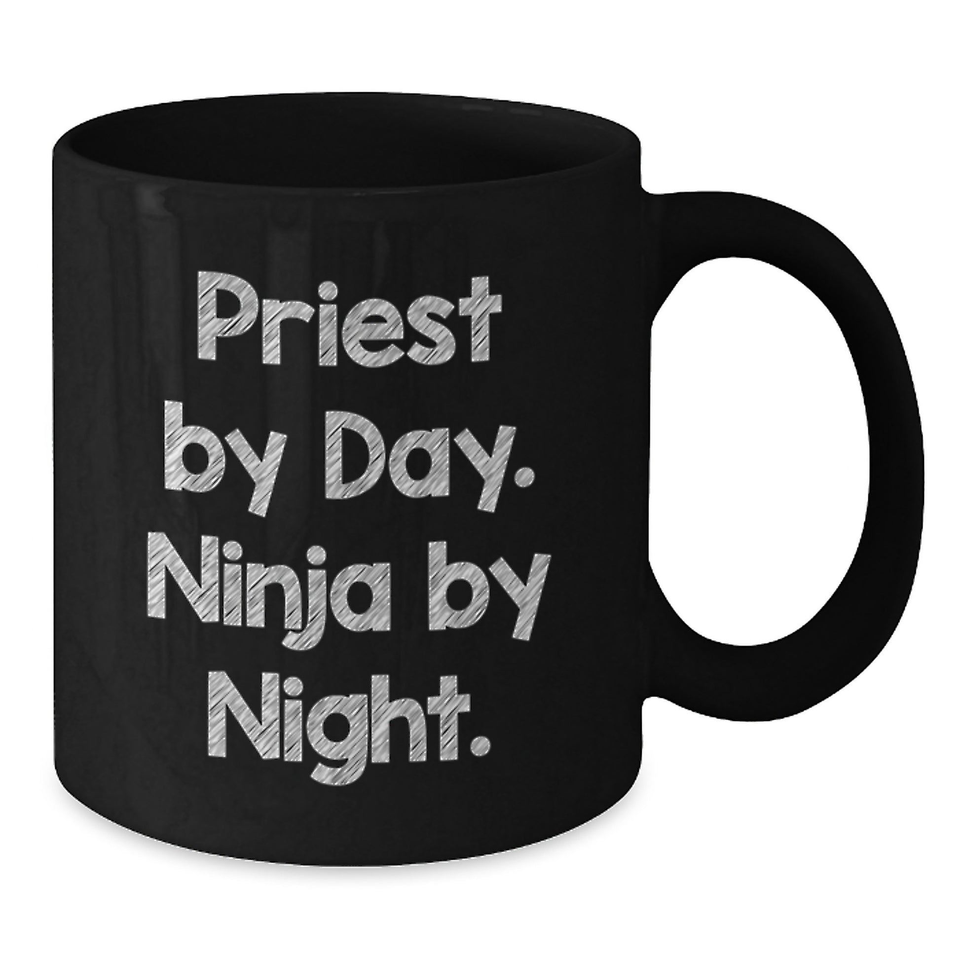 Priestly Pours, Ninja Nights: Funny Gifts for Men from Friends, Family or Coworkers on Graduation Day, Black Coffee Mug with Quote 'Priest By Day. Ninja By Night.' - Additional