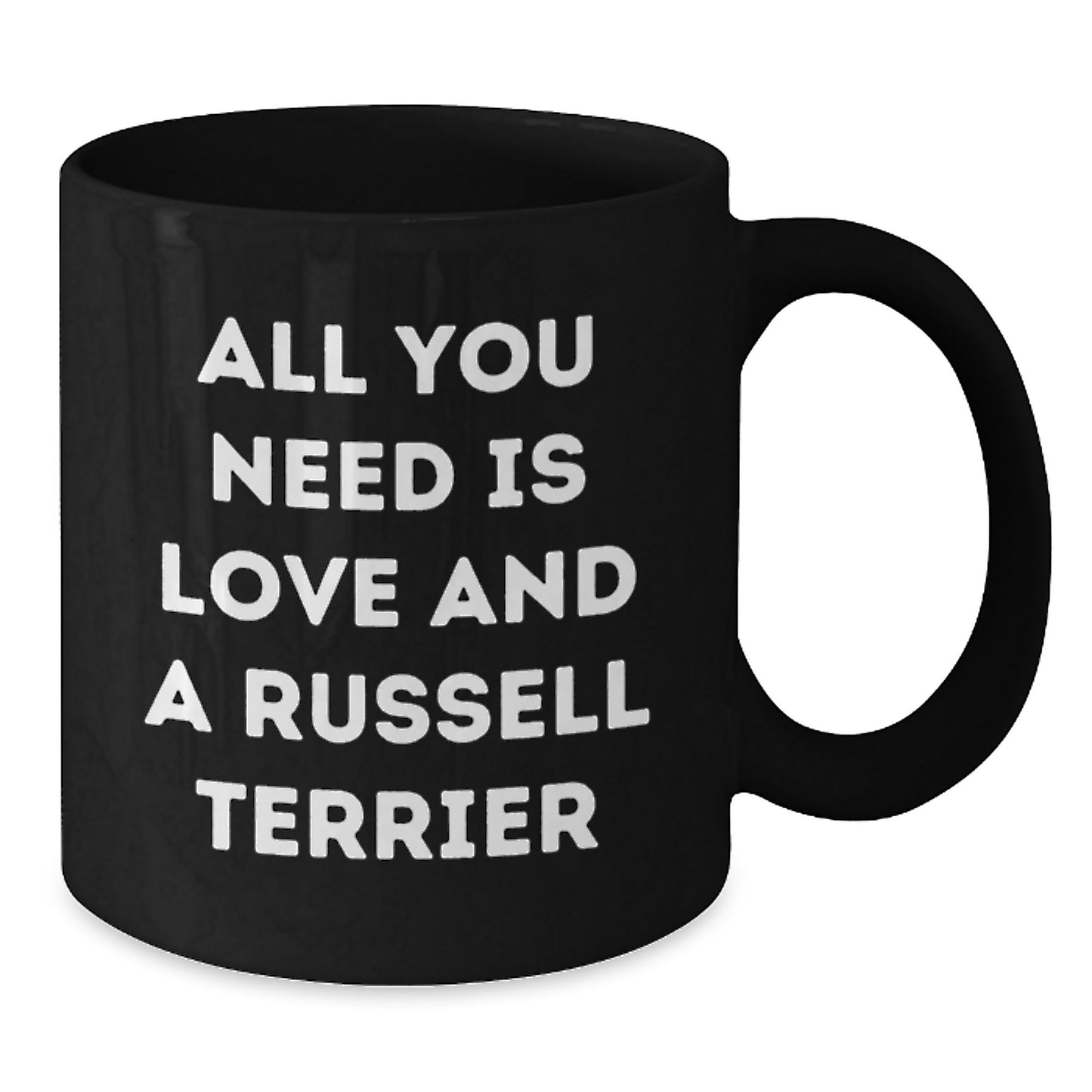 Funny Russell Terrier Dog Gifts from Friends for Birthday, Black Coffee Mug with Quote 'All You Need Is Love And A Russell Terrier' - Additional