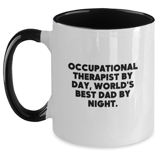 Occupational Therapist Humor Gifts from Men to Friends - Two Tone Coffee Mug for Birthday, 'Occupational Therapist By Day, World's Best Dad By Night.' - Main