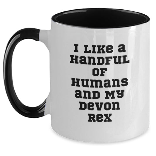 Funny Devon Rex Cat Lover Gifts from Family - I Like A Handful Of Humans And My Devon Rex, Unique Graduation Mugs for Women, Friends, or Coworkers - Two Tone Coffee Mug - Main