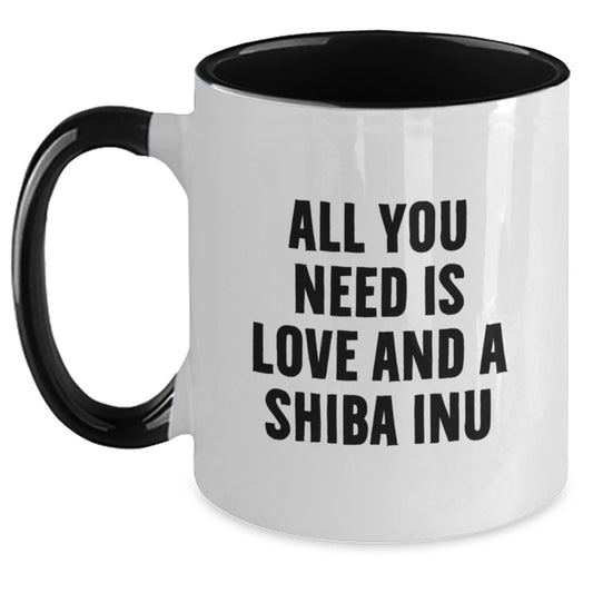 Funny Shiba Inu Dog Gifts from Friends for Birthday - 'All You Need Is Love And A Shiba Inu' Two Tone Coffee Mug, Shiba Inu Dog Lover Mug, Gifts for Shiba Inu Dog Owners, Birthday Unique Gifts - Main
