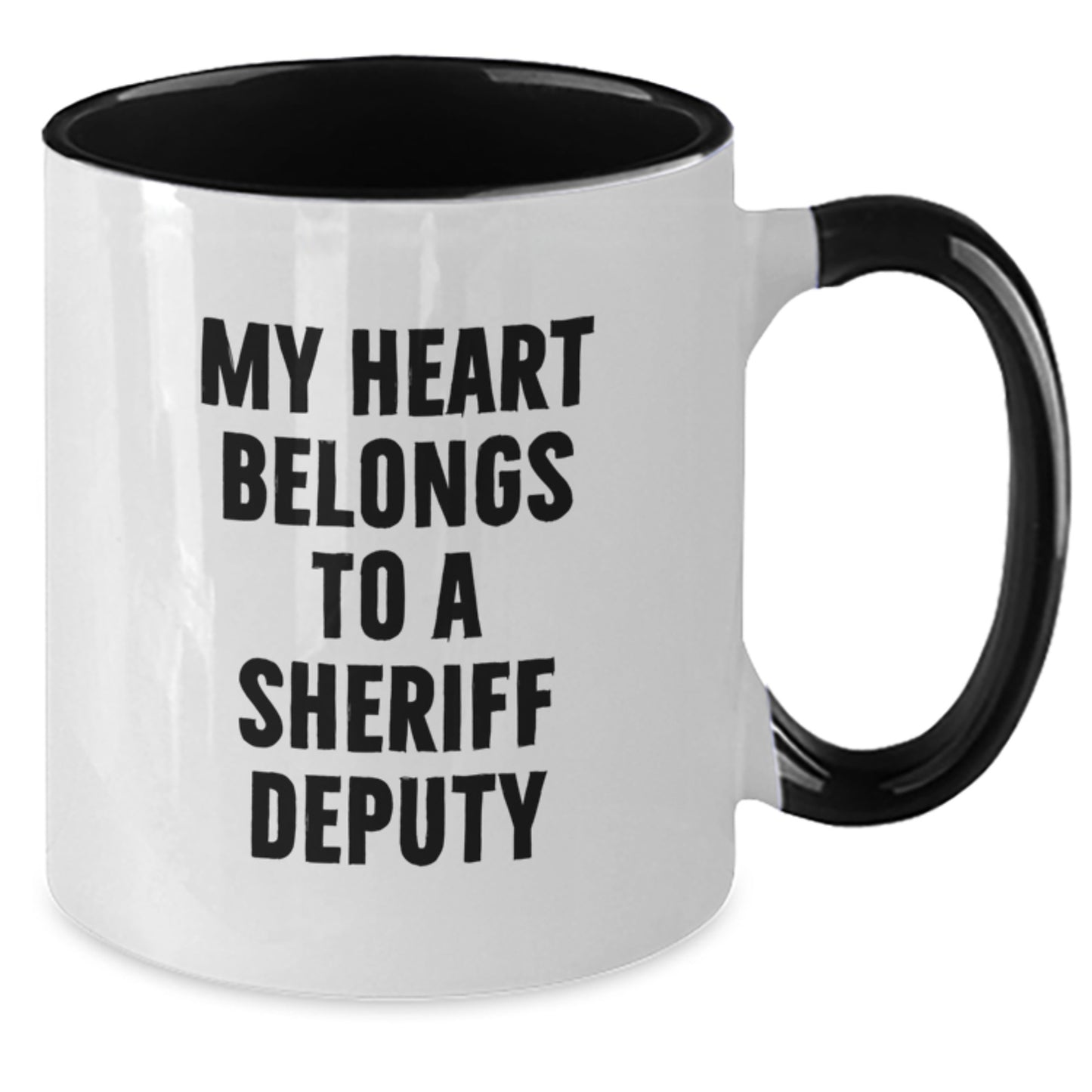 Sheriff Deputy Gifts, My Heart Belongs To A Sheriff Deputy, Two Tone Coffee Mug, Funny, Graduation Unique Gifts for Sheriff Deputy, Gifts from Friends, Gifts for Sheriff Deputy - Additional