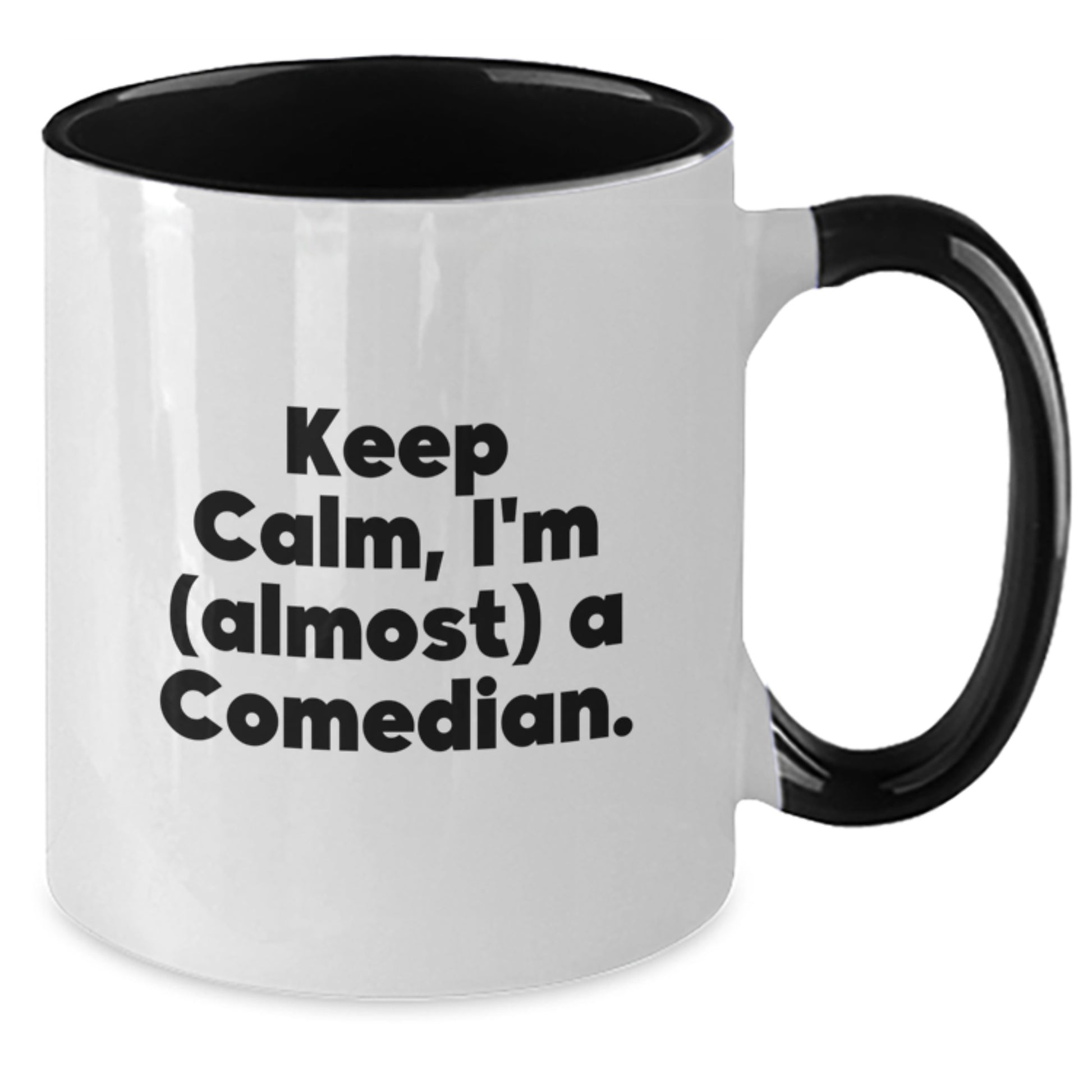 Funny Comedian Gifts from Friends for Him, Unique Two Tone Coffee Mug, 'Keep Calm, I'm (almost) A Comedian.' Quote, Microwave and Dishwasher Safe, 11oz Ceramic Mug, Graduation Unique Gifts - Additional