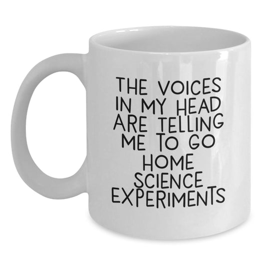Funny Home Science Experiments Gifts from Friends for Graduation Unique White Coffee Mugs - The Voices In My Head Are Telling Me To Go Home Science Experiments - Main