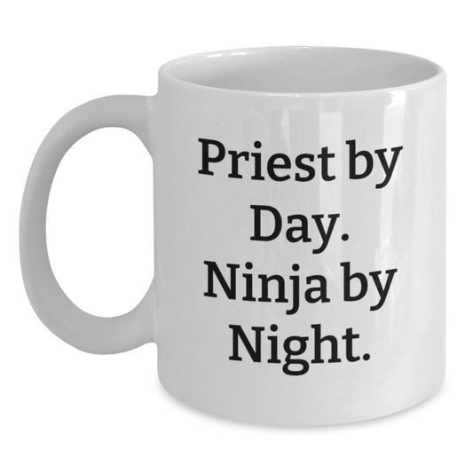 Priest Gifts from Friends, Priest By Day. Ninja By Night. White Coffee Mug for Graduation Unique Gifts - Main