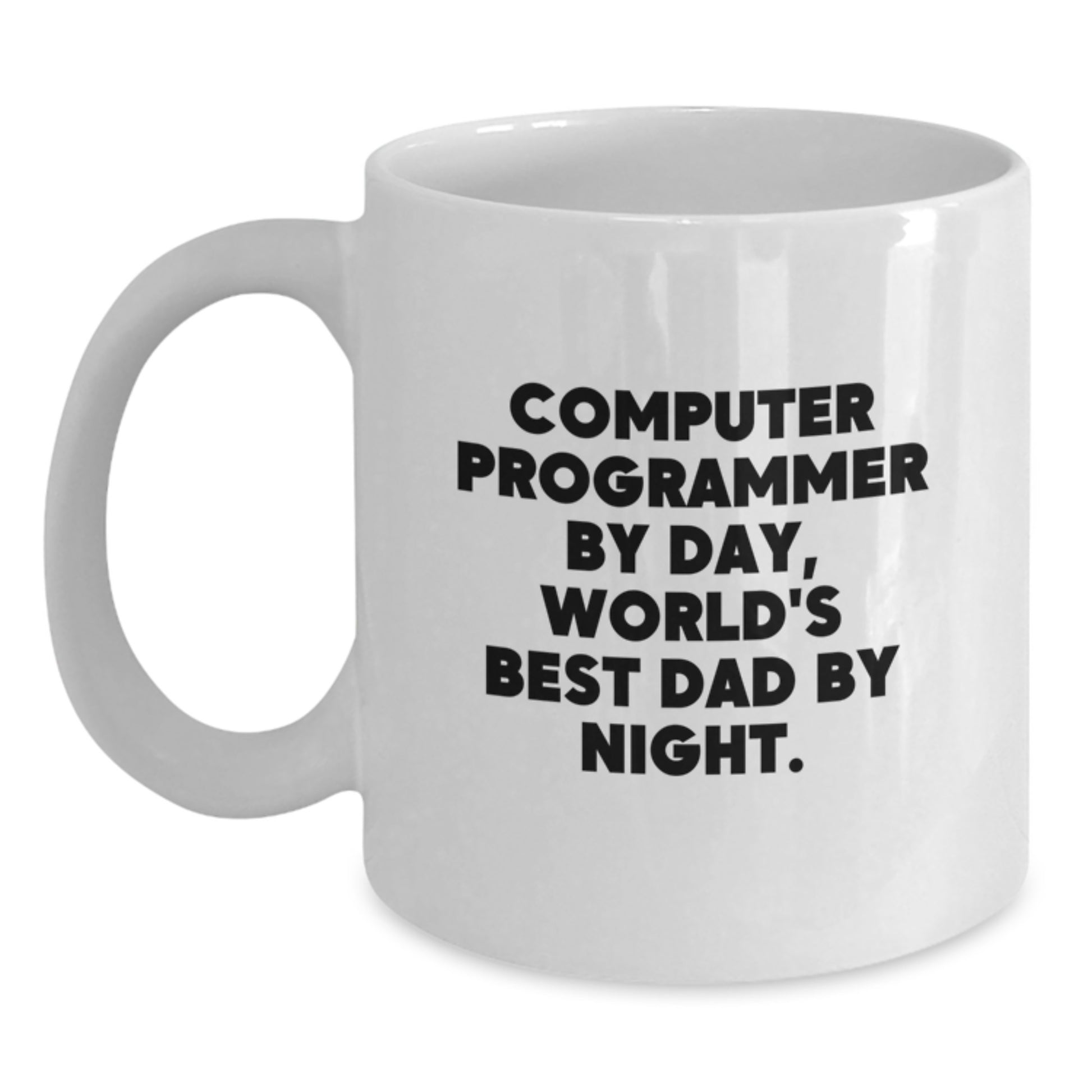 Funny Computer Programmer Gifts for Men, White Coffee Mug 'Computer Programmer By Day, World's Best Dad By Night.', Gifts from Family, Gifts for Graduation - Main