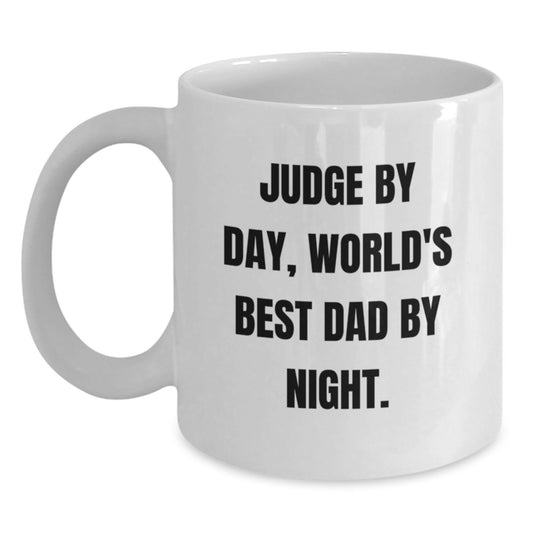 Funny Judge Gifts for Judge By Day, White Coffee Mug for World's Best Dad By Night, Birthday Unique Gifts from Men, Judge Mug for Judge, Gifts for Judge - Main