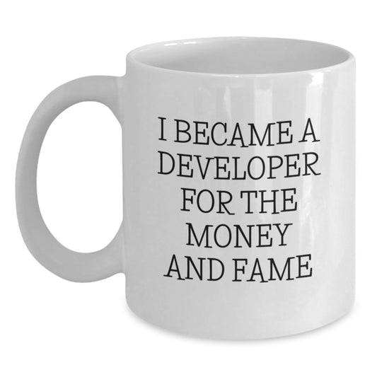 Developer Gifts from Friends, Gifts for Developers, Funny Quote White Coffee Mug, Graduation Unique Gifts, 11oz or 15oz Capacity, Ceramic, Microwave, Dishwasher Safe - Main