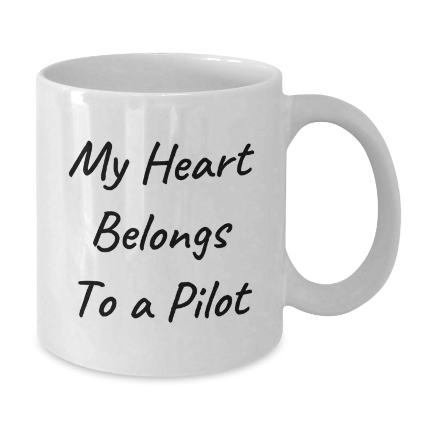 Funny Pilot Gifts from Friends for Graduation - White Coffee Mug, 'My Heart Belongs To A Pilot' - Additional