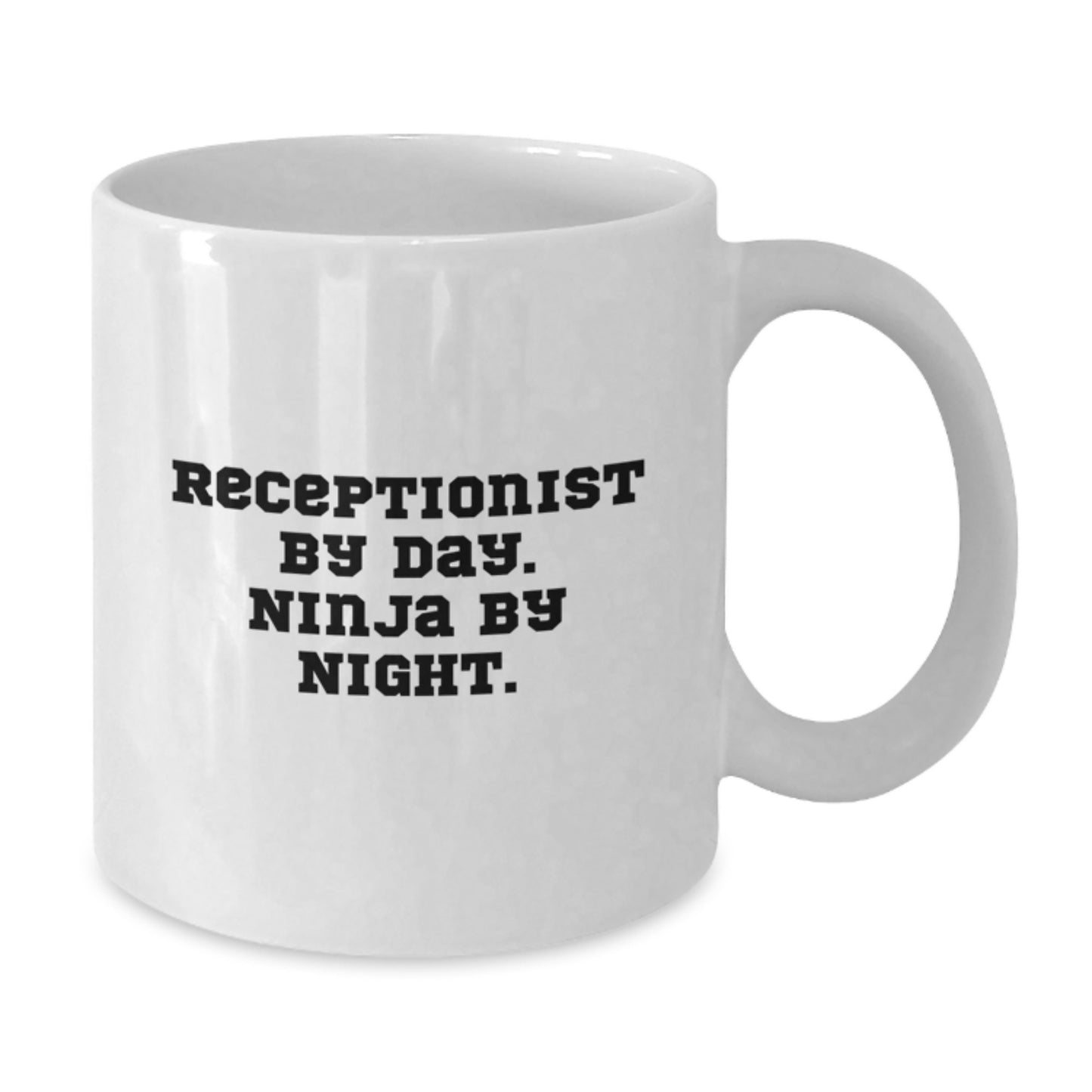 Funny Receptionist Gifts for Her from Friends Ceremony Unique White Coffee Mug, 'Receptionist By Day. Ninja By Night.' - Additional