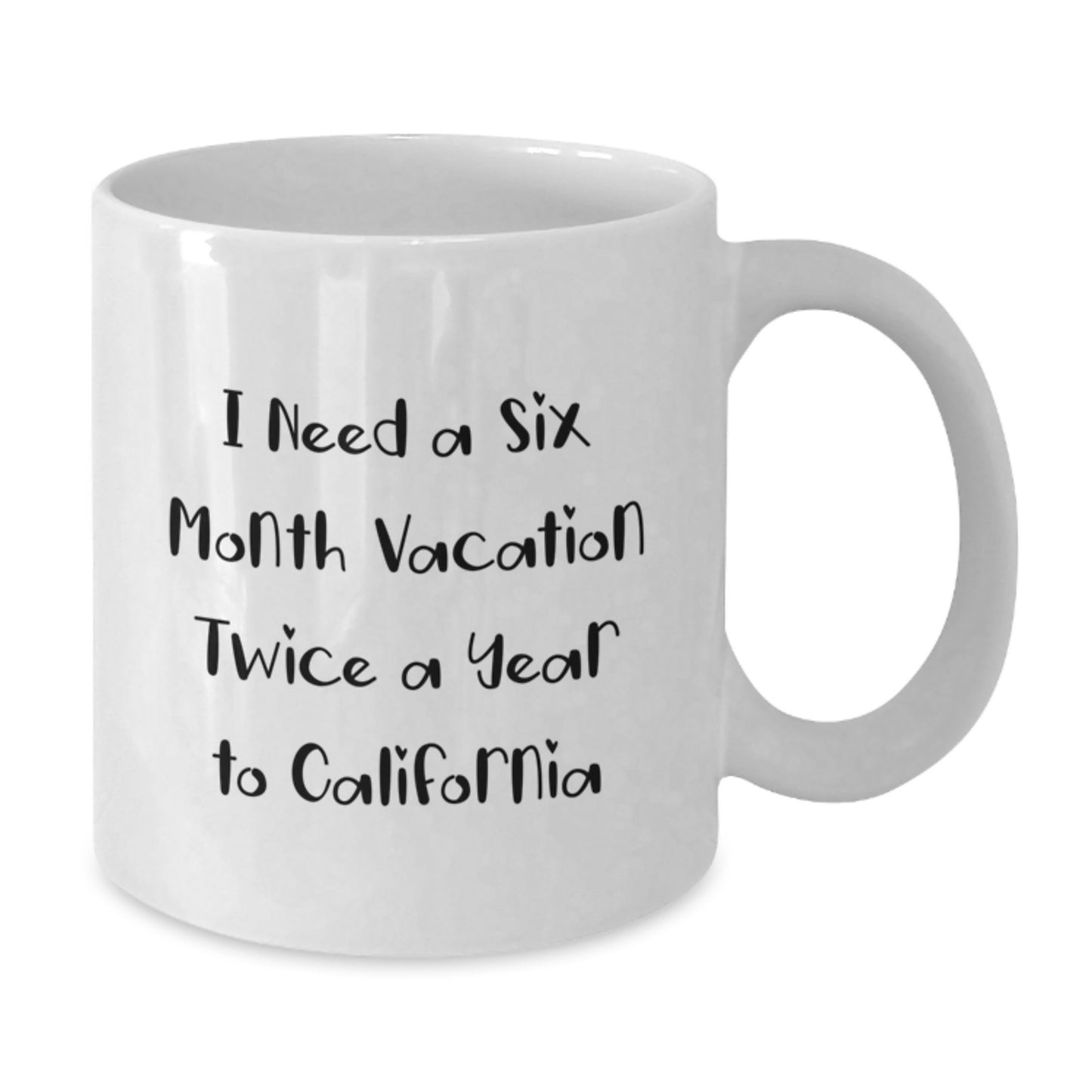 California Funny White Coffee Mug, I Need A Six Month Vacation Twice A Year To California Gifts for California Lovers, Unique Graduation Gifts from Men to Friends - Additional