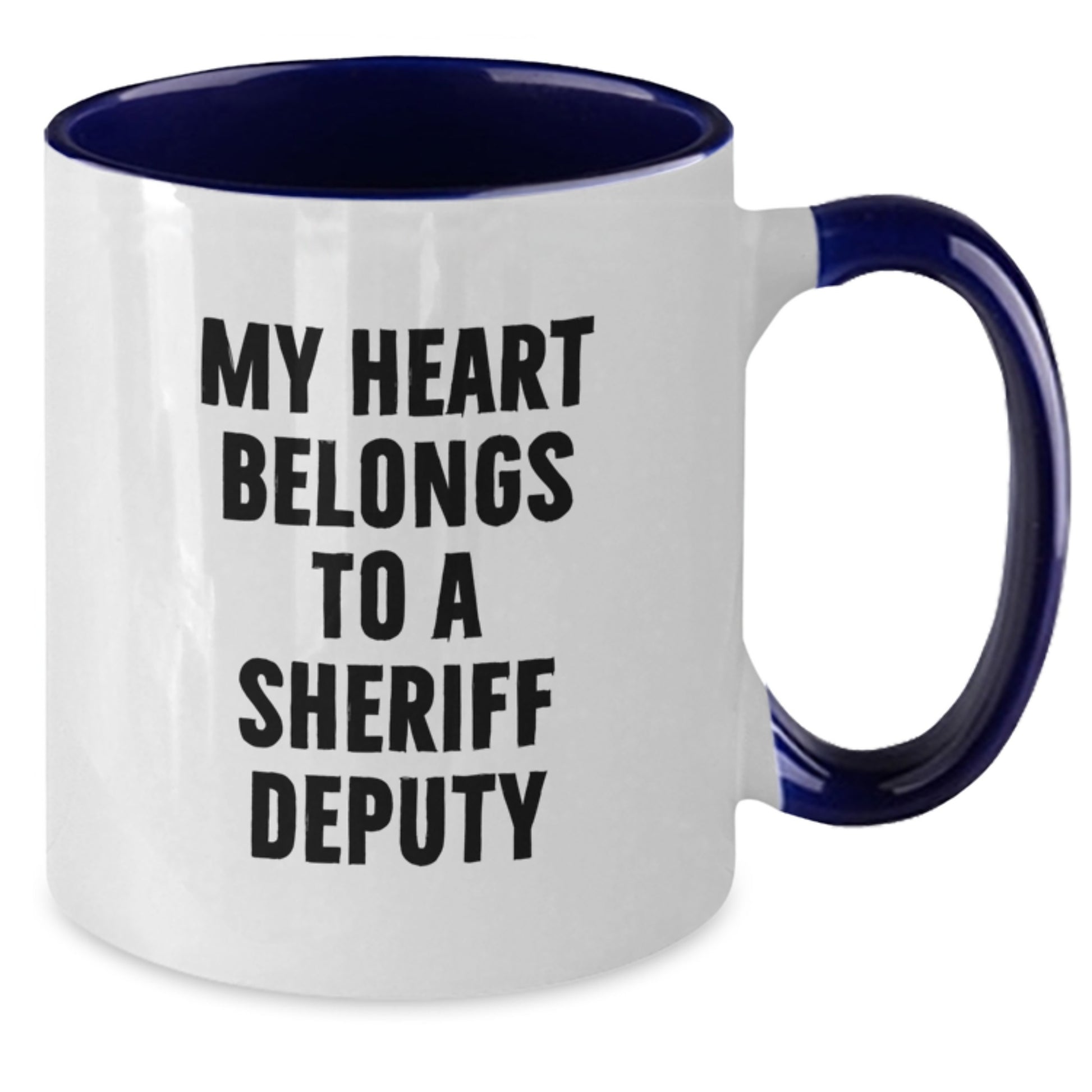 Sheriff Deputy Gifts, My Heart Belongs To A Sheriff Deputy, Two Tone Coffee Mug, Funny, Graduation Unique Gifts for Sheriff Deputy, Gifts from Friends, Gifts for Sheriff Deputy - Additional