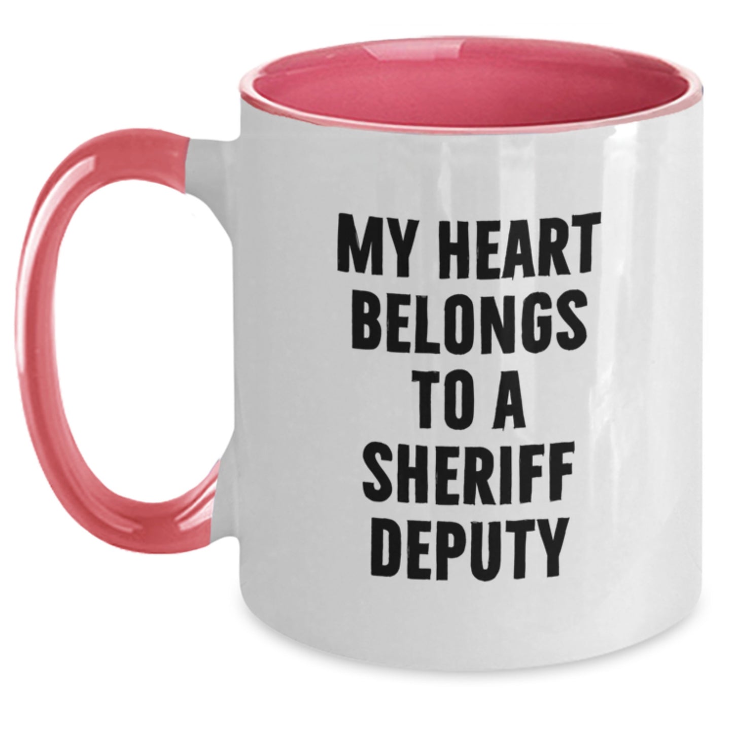 Sheriff Deputy Gifts, My Heart Belongs To A Sheriff Deputy, Two Tone Coffee Mug, Funny, Graduation Unique Gifts for Sheriff Deputy, Gifts from Friends, Gifts for Sheriff Deputy - Main