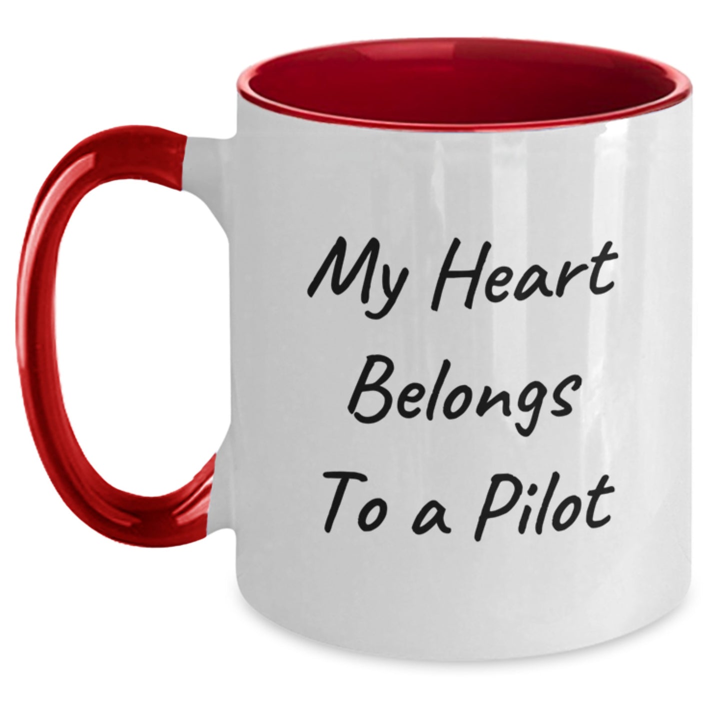 Pilot Gifts, Graduation Unique Presents from Friends for Him, Funny My Heart Belongs To A Pilot Two Tone Coffee Mug, Pilot Mugs - Main