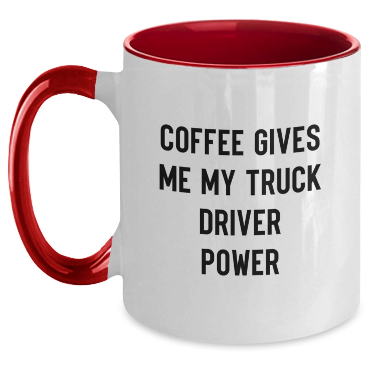 Funny Coffee Mugs for Truckers - Gifts from Friends for Birthday Men, 'Coffee Gives Me My Truck Driver Power' Quote, Two Tone Ceramic Mug, Microwave and Dishwasher Safe - Main
