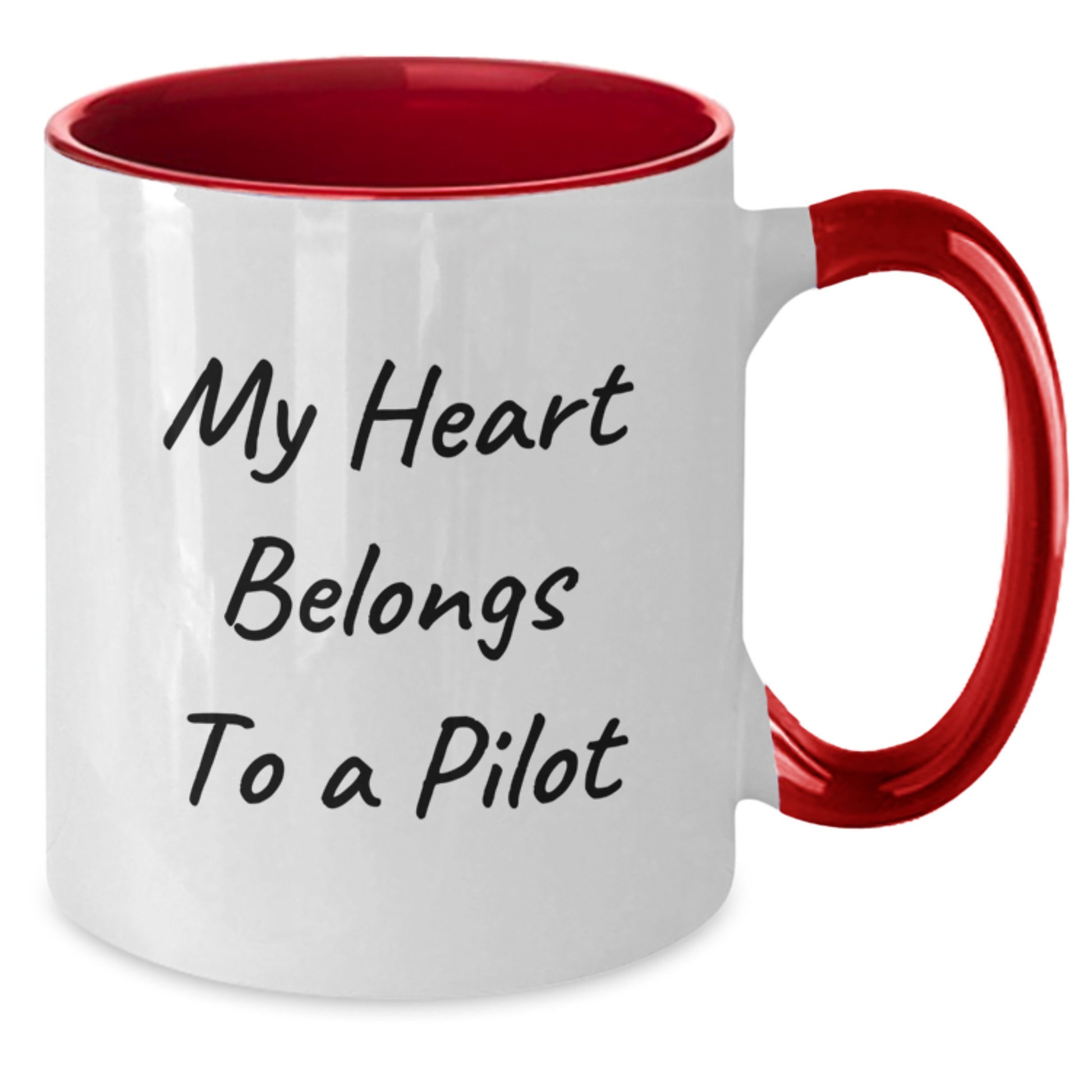 Pilot Gifts, Graduation Unique Presents from Friends for Him, Funny My Heart Belongs To A Pilot Two Tone Coffee Mug, Pilot Mugs - Additional