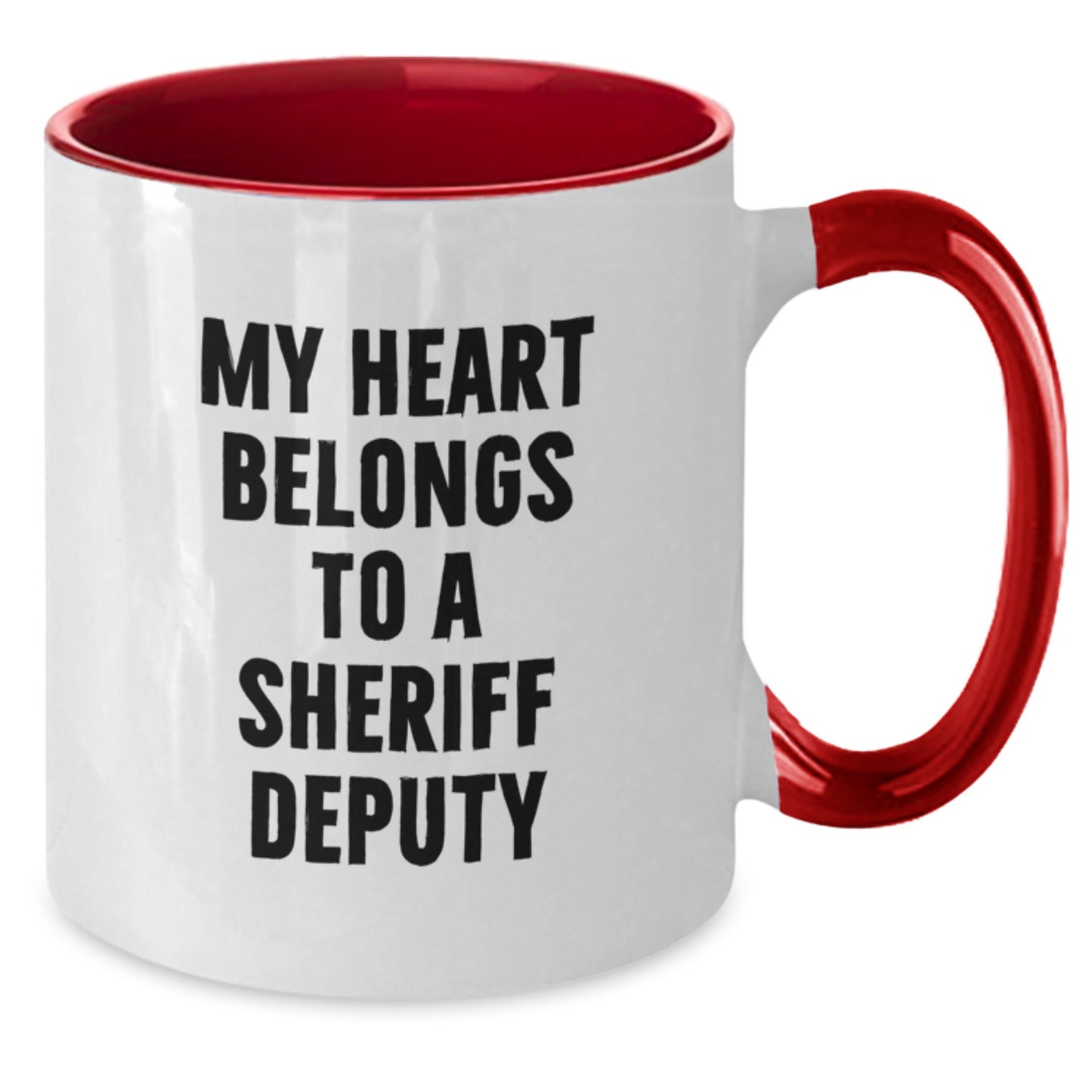 Sheriff Deputy Gifts, My Heart Belongs To A Sheriff Deputy, Two Tone Coffee Mug, Funny, Graduation Unique Gifts for Sheriff Deputy, Gifts from Friends, Gifts for Sheriff Deputy - Additional
