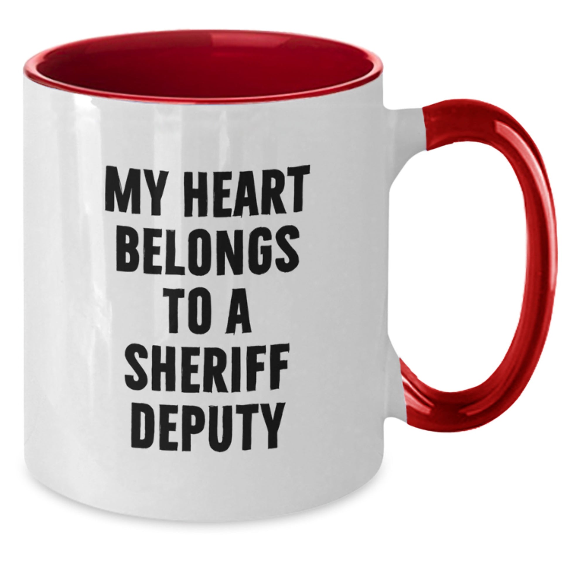 Sheriff Deputy Gifts, My Heart Belongs To A Sheriff Deputy, Two Tone Coffee Mug, Funny, Graduation Unique Gifts for Sheriff Deputy, Gifts from Friends, Gifts for Sheriff Deputy - Additional