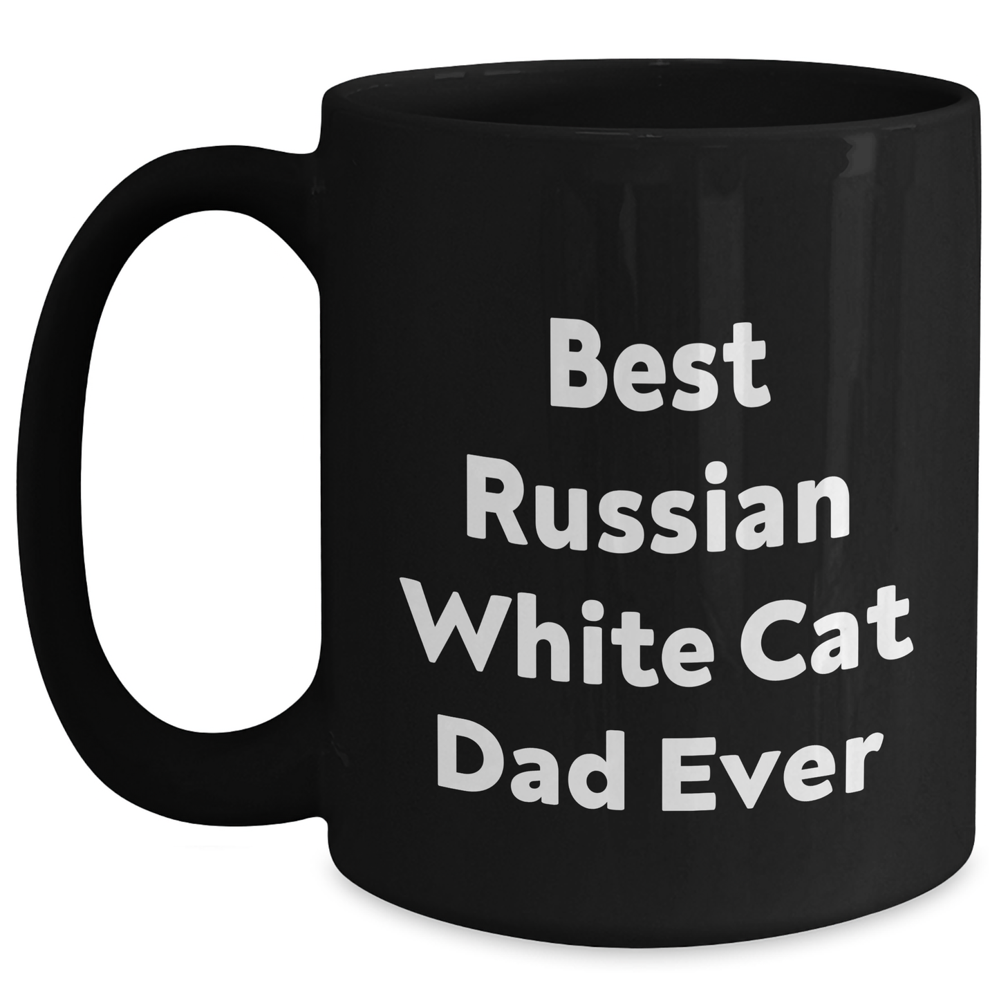 Funny Russian White Cat Dad Ever Gifts for Men from Family - Black Coffee Mug - Main