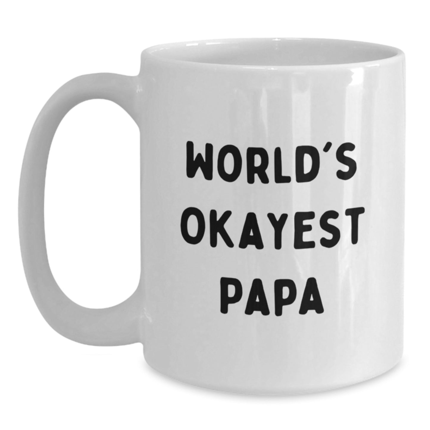 Funny Papa Gifts from Friends - World's Okayest Papa White Coffee Mug for Graduation, 11oz or 15oz, Ceramic, Microwave and Dishwasher Safe - Main