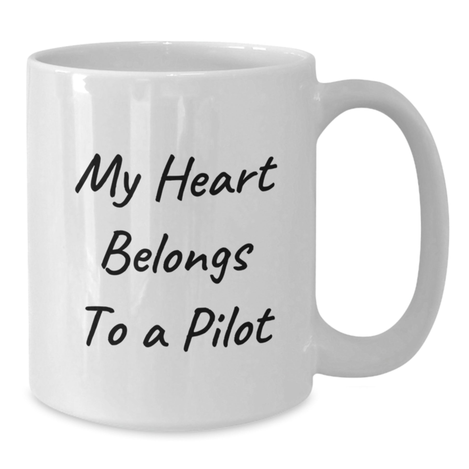 Funny Pilot Gifts from Friends for Graduation - White Coffee Mug, 'My Heart Belongs To A Pilot' - Additional