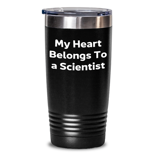 Funny Gifts from Men to Scientist Friends, Tumbler with My Heart Belongs To A Scientist Quote for Graduation Celebration, 20oz or 30oz Vacuum-Insulated Tumbler with Lid - Main