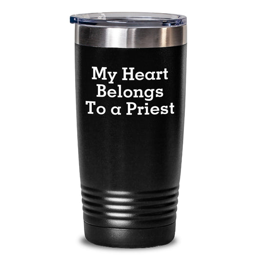Funny Priest Gifts from Friends for Men with 'My Heart Belongs To A' Tumbler, 20oz or 30oz, Black Color, Perfect for Graduation - Main