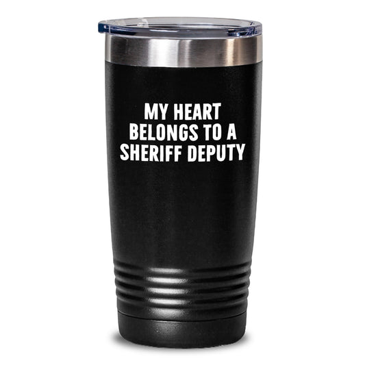 Funny Sheriff Deputy Gifts for Men - 'My Heart Belongs To' Tumbler, Gifts from Friends, 20oz or 30oz Vacuum-Insulated Stainless Steel Tumbler, Graduation Unique Gifts - Main