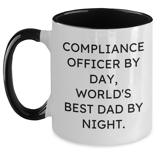 Compliance Officer Humor Gifts from Friends and Family - Two Tone Coffee Mug for World's Best Dad By Night - Main