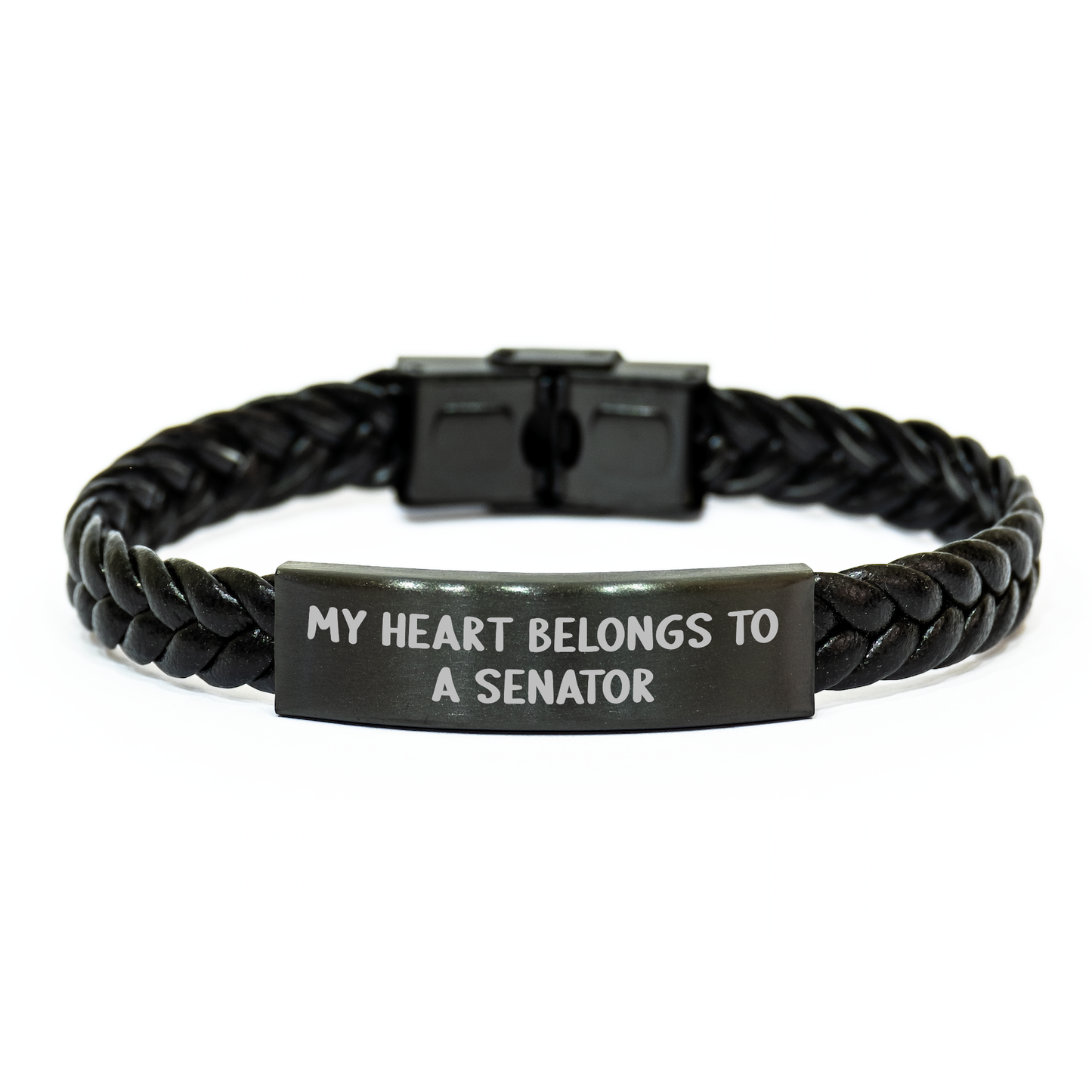 Senator-Inspired Interlaced Leather Bracelet, Funny Quote 'My Heart Belongs To A Senator', Unique Gifts from Friends to Senator, for Men, Women, Graduation, Senator Gifts - Image 1