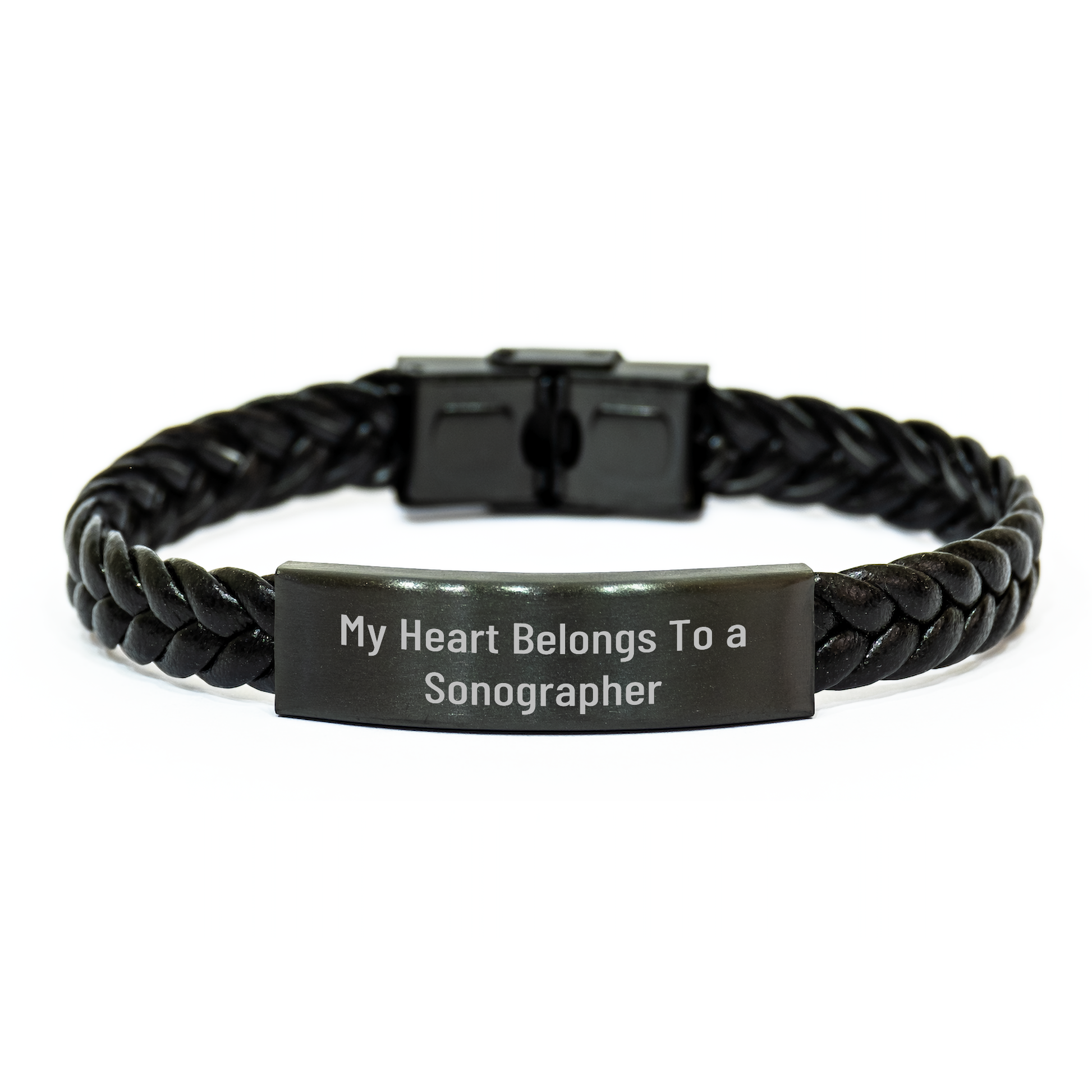 Funny Sonographer Gifts, Interlaced Leather Bracelet for Her, My Heart Belongs To A Sonographer, Graduation Unique Presents from Family, Friends, Coworkers - Image 1